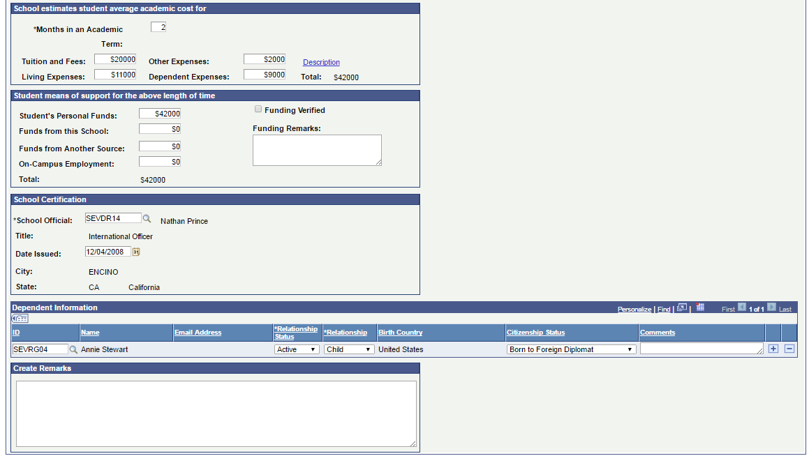 I-20 (Certificate of Eligibility for Non-immigrant Student Status) Form page (3 of 3)