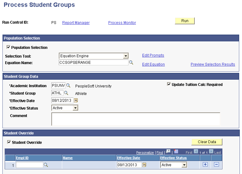 Process Student Groups page