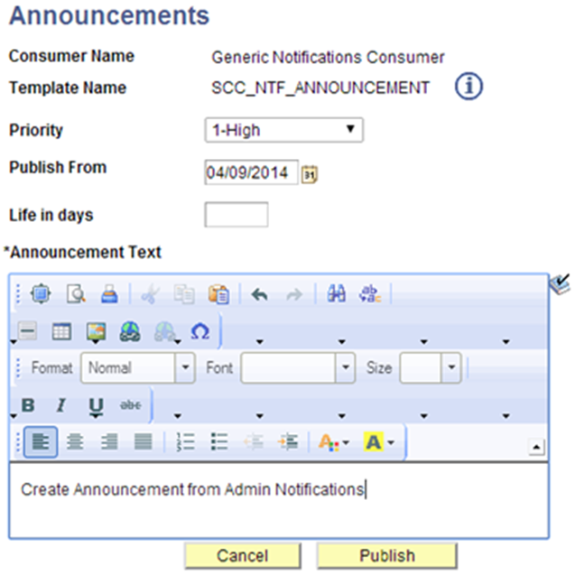 Announcements Page
