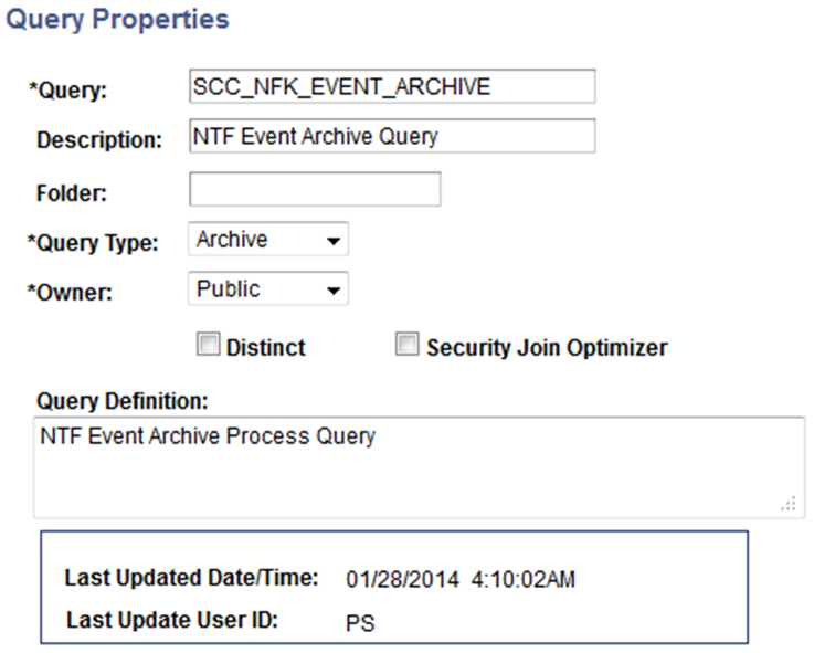 Query Properties page
