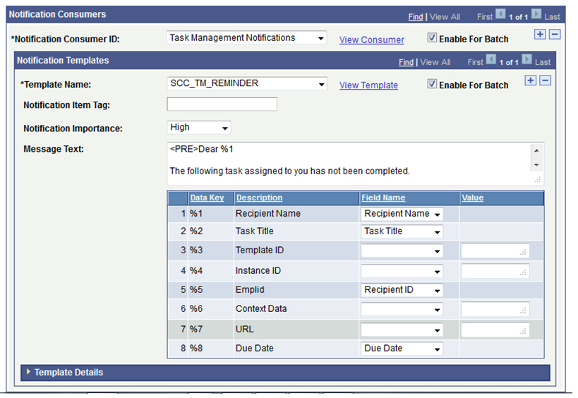 Example of Notifications Framework Batch Notifications page (2 of 2)