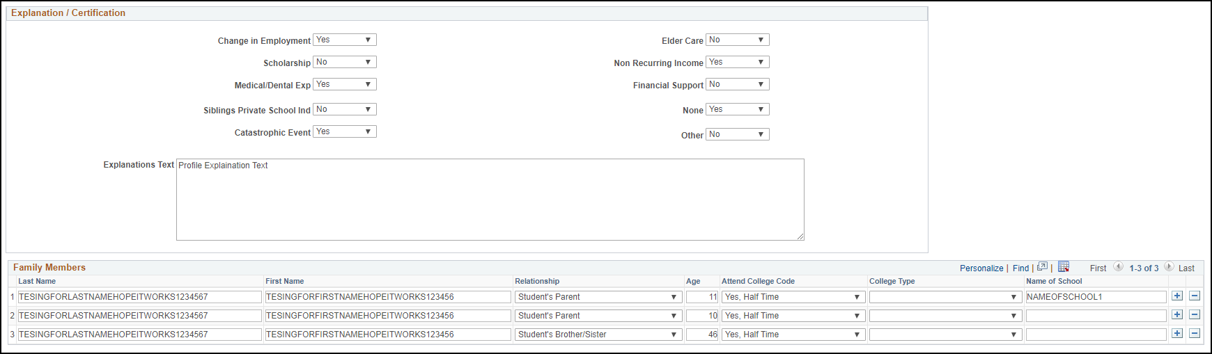 Maintain Institutional Application, Custodial Parent Data tab (page 6 of 6)