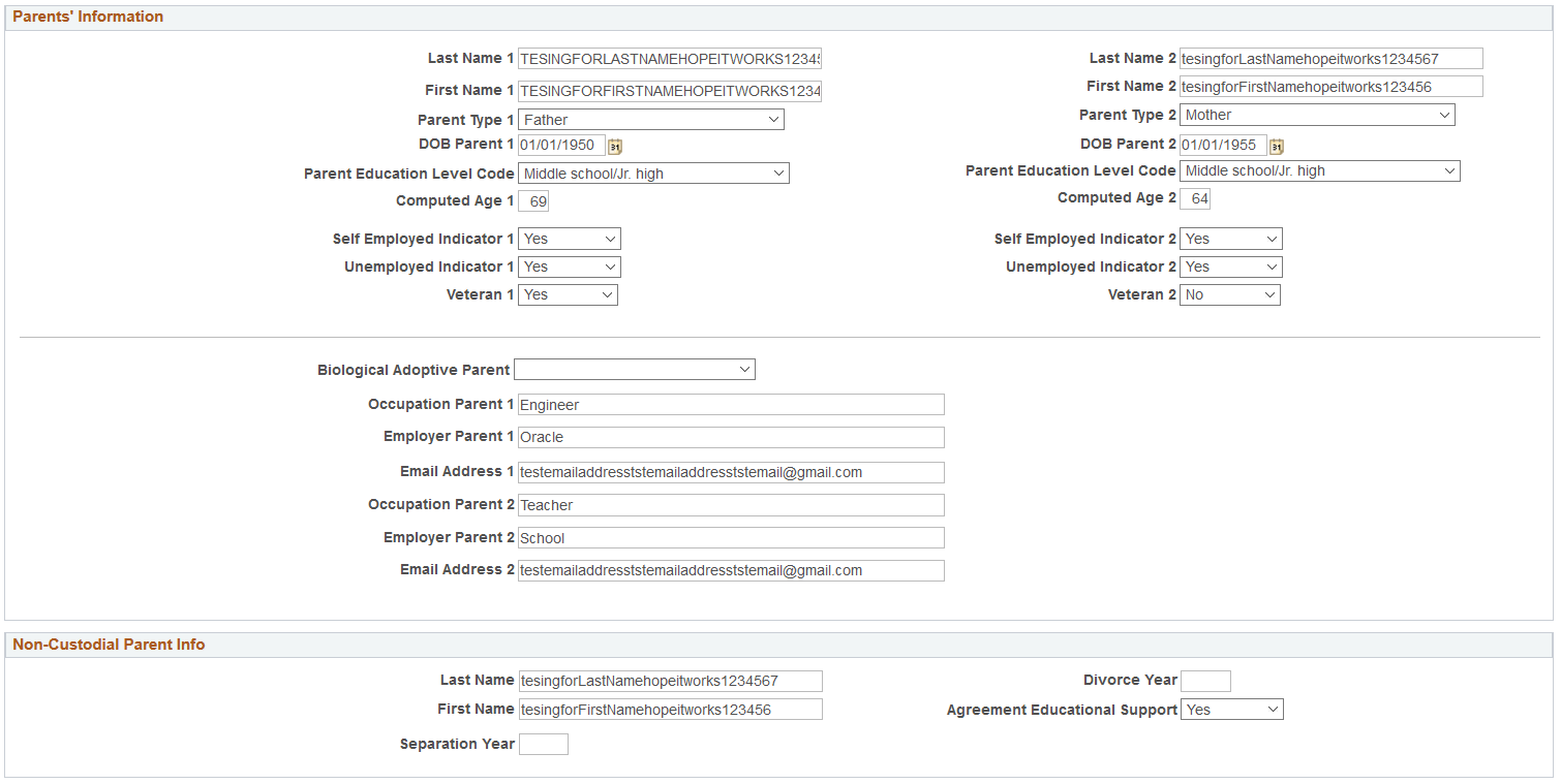 Maintain Institutional Application, Custodial Parent Data tab (page 5 of 6)
