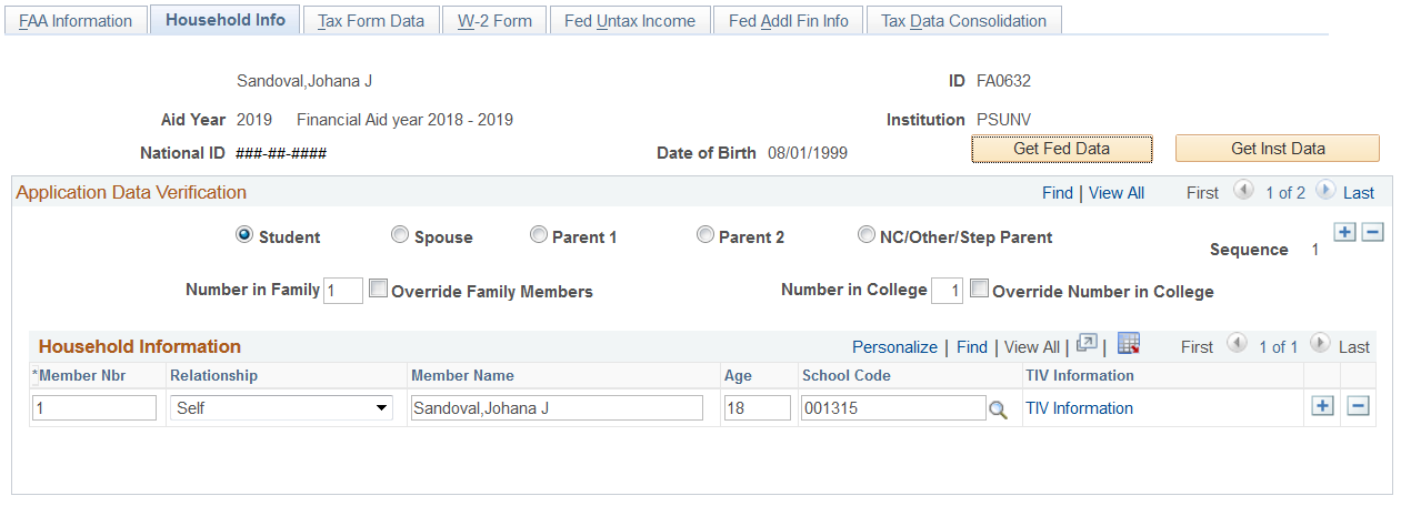 Household Info (information) page