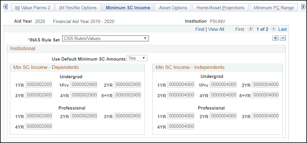 Minimum SC (student contribution) Income page