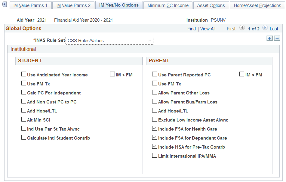 IM (institutional methodology) Yes/No Options page