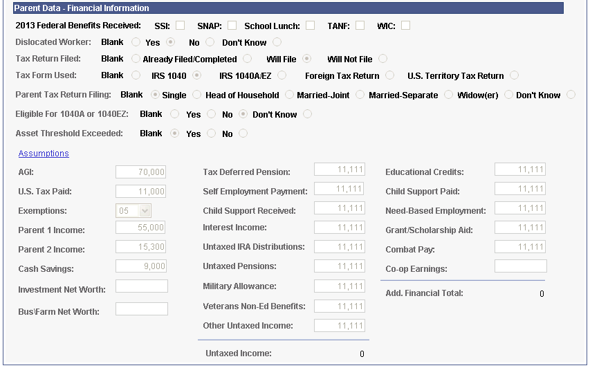 FAFSA (Free Application for Federal Student Aid) Parent Information page (2 of 2)