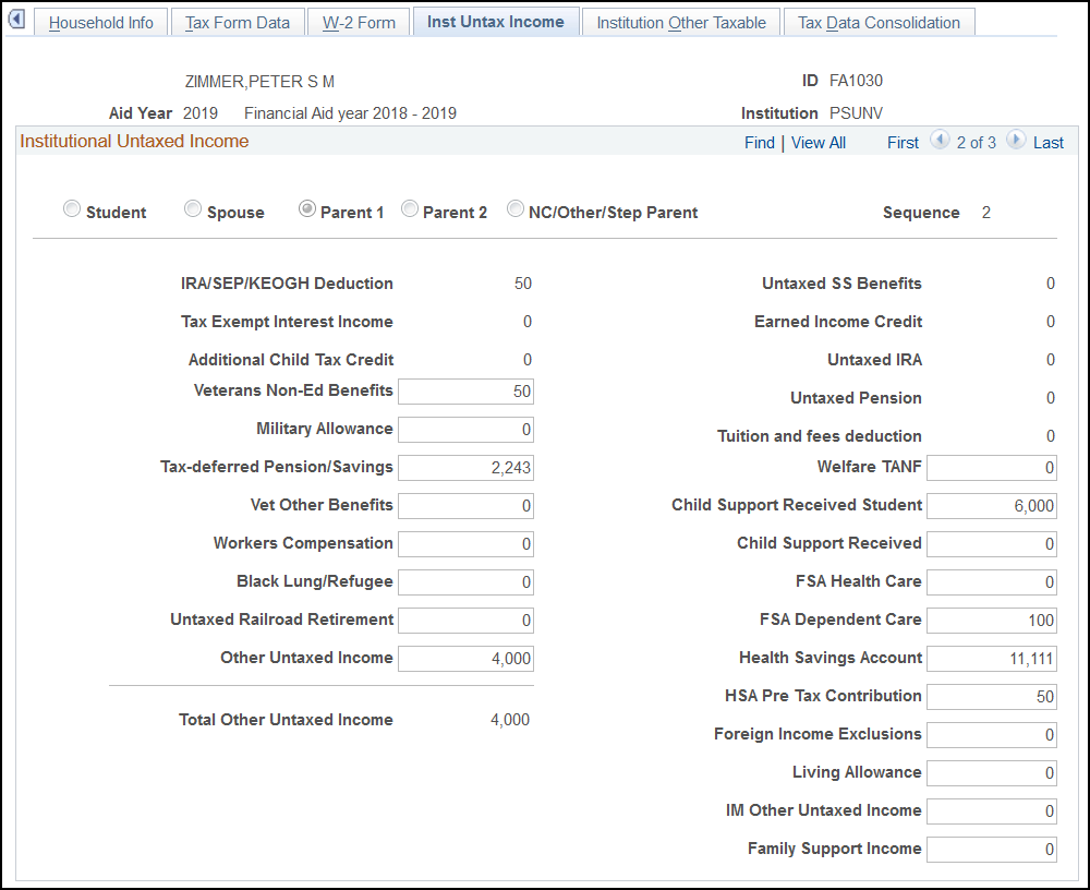 Inst (institutional) Untax (untaxed) Income page