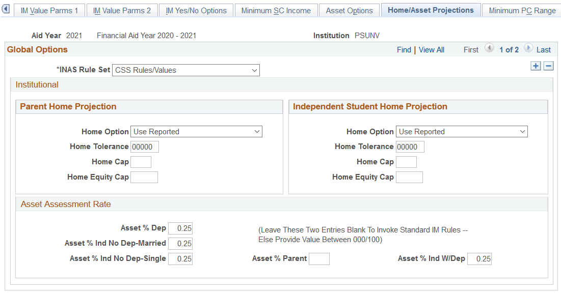 Home/Asset Projections page