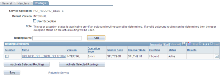 Example of Service Operations - Routings page (HCM)