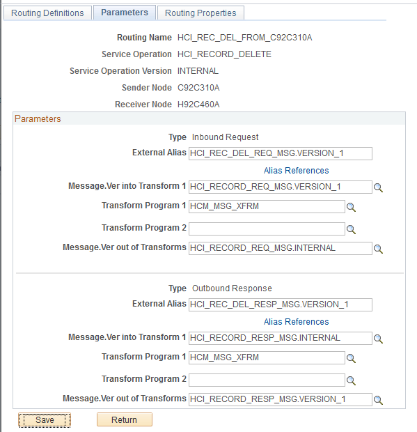 Example of Parameters page (HCM)
