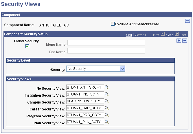 Security Views page
