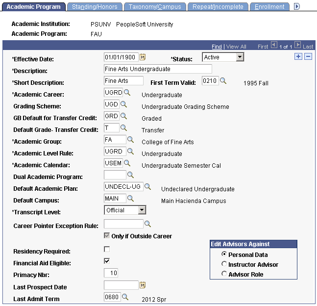 Academic Program page