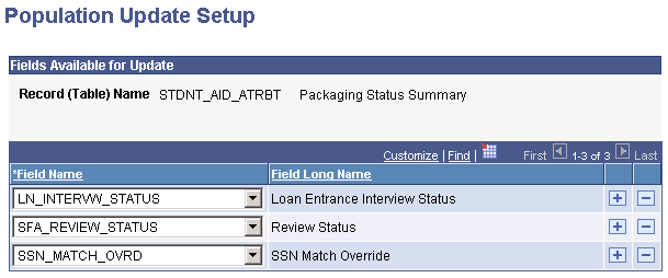 Population Update Setup page