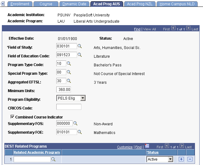 Acad Prog (program) AUS page (1 of 2)