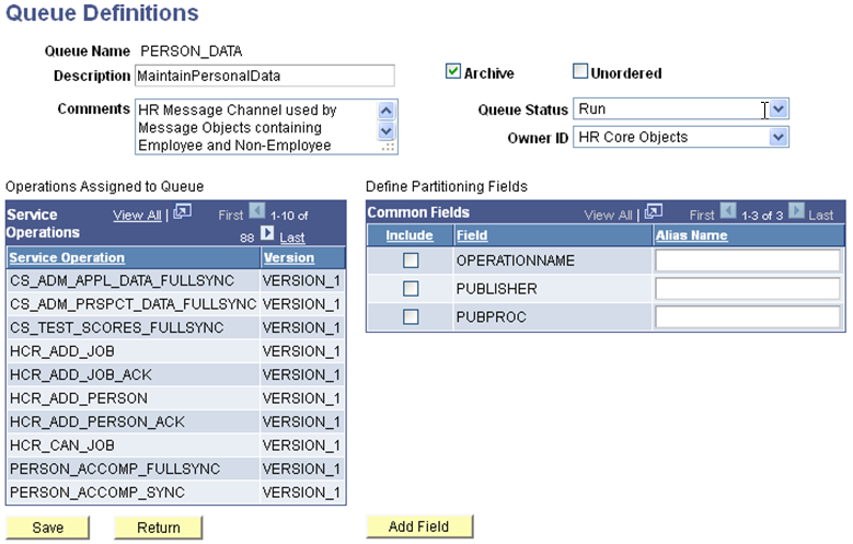 Queue Definition (PERSON_DATA) page