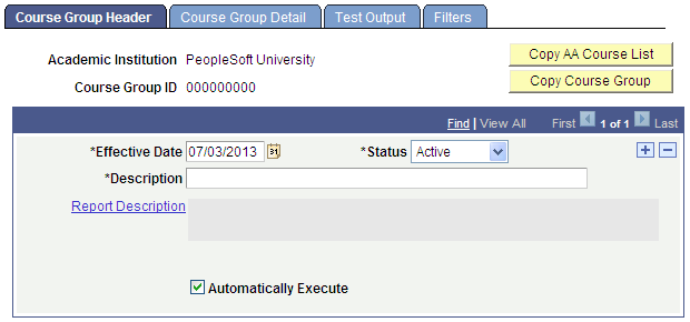 Course Group Header example page