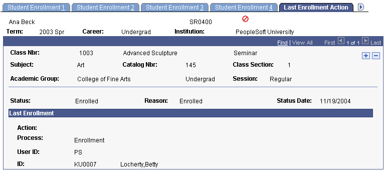Last Enrollment Action page