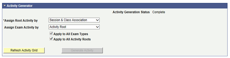 Example of activity setting for Session & Class Association