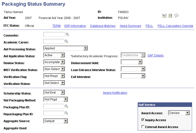 Packaging Status Summary page