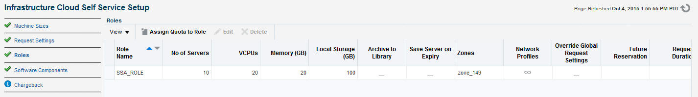 Self Service Portal Setup > Roles