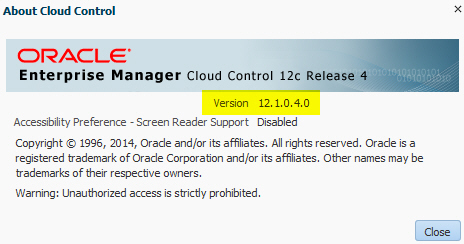 Verify Cloud Control Version screen shot example