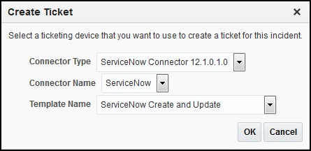 Create Ticket pop-up window example.