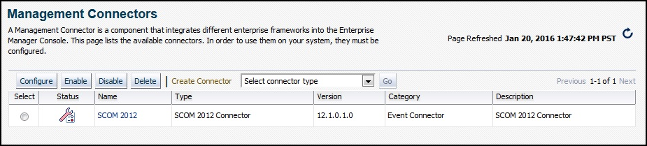 Unconfigured SCOM 2012 Connector Instance