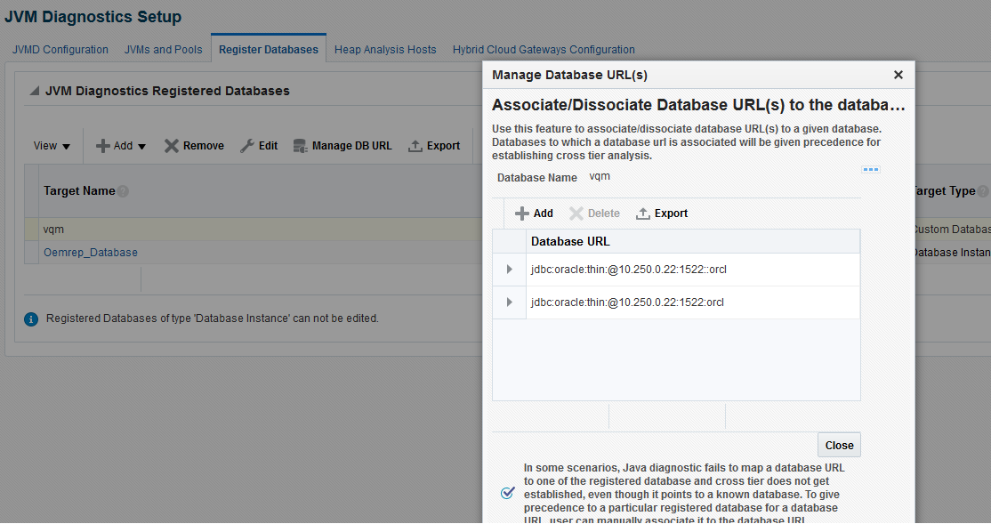 Setup: Associate / Disassociate a Registered Database