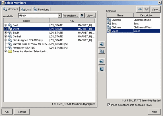 The image shows the Member Selection Dialog box.