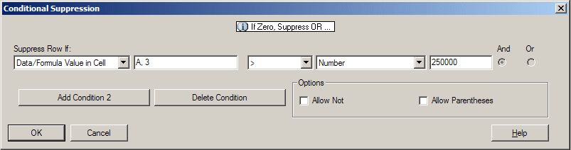 Conditional Suppression Dialog Box