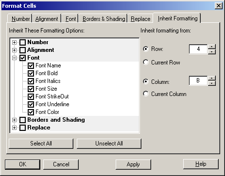 Inherit Formatting Tab in the Format Cells Dialog Box