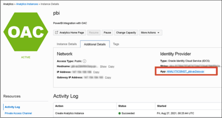 instance OAC v OCI