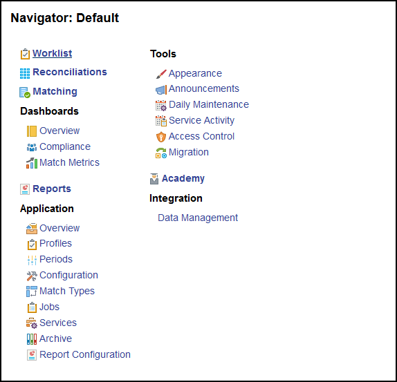 Screenshot des Navigatormenüs