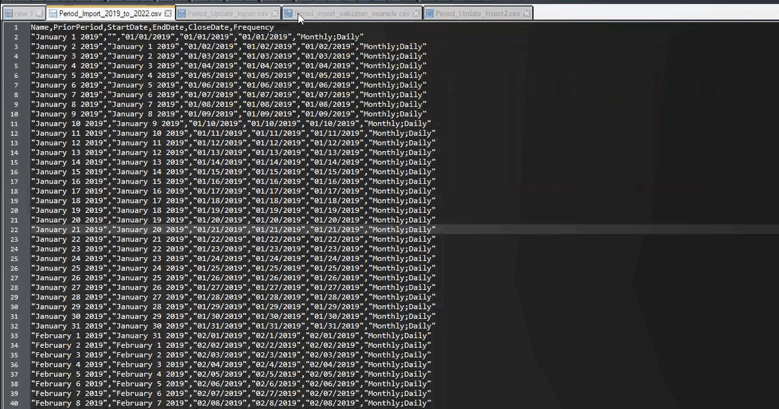 Beispiel einer Importdatei für tägliche Perioden