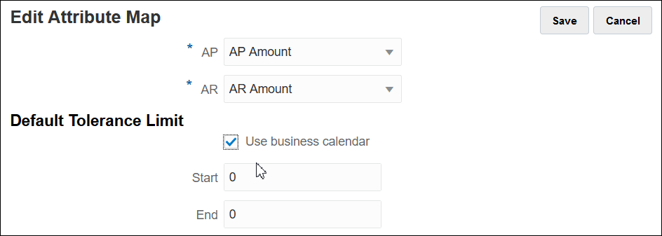 Beispiel für Standardattributzuordnung mit aktiviertem Kontrollkästchen für den Geschäftskalender