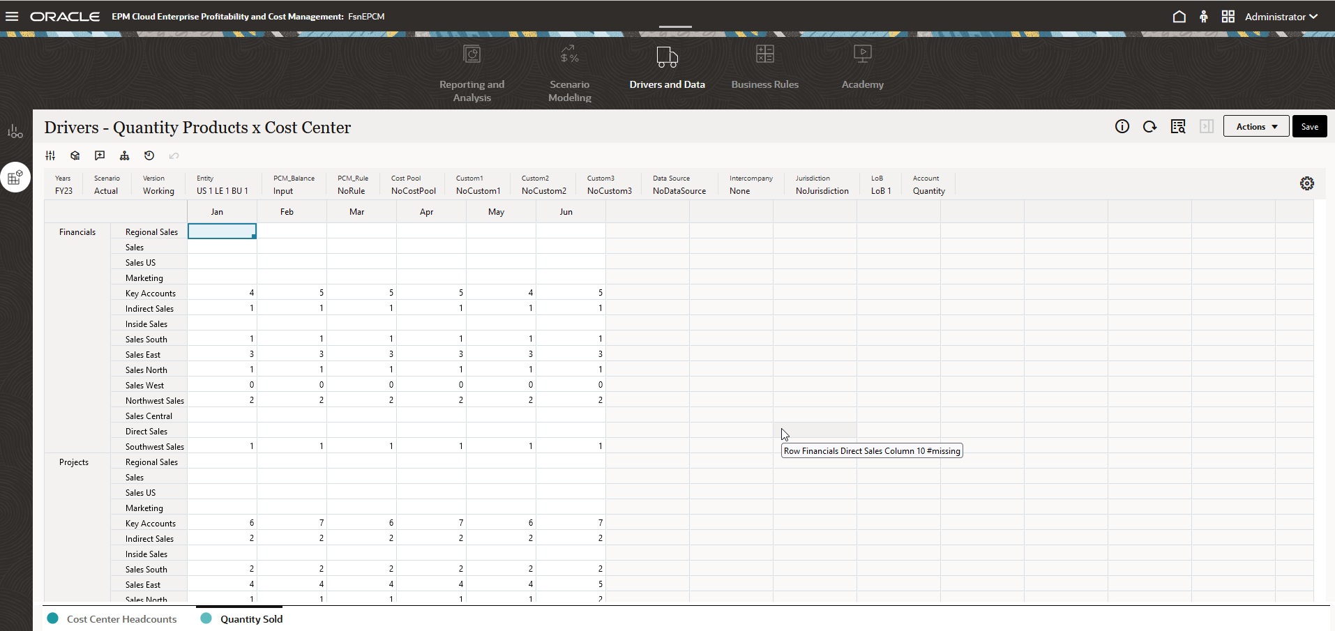 Beispiel für Form 2.0 in Enterprise Profitability and Cost Management
