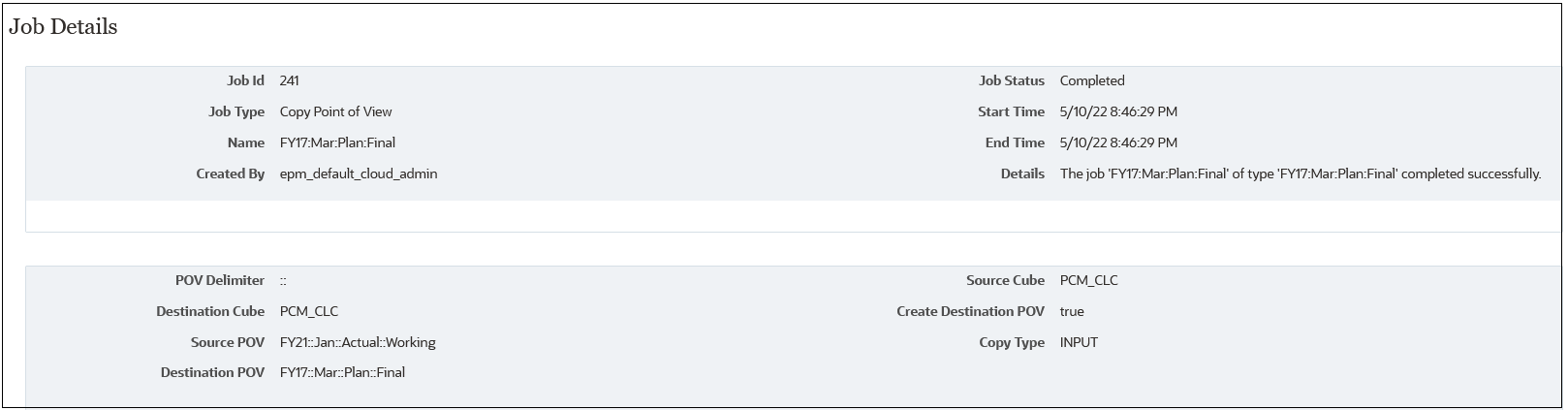 Jobdetails für einen Job "Point of View kopieren"