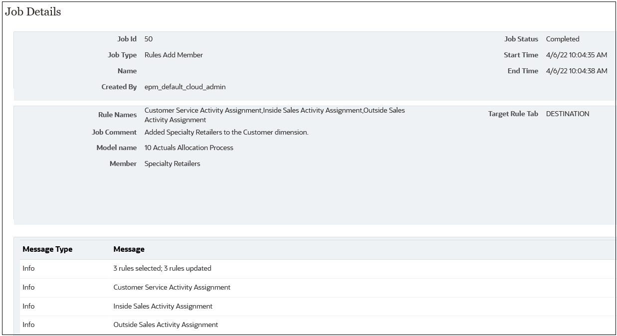 Jobdetails, Beispiel