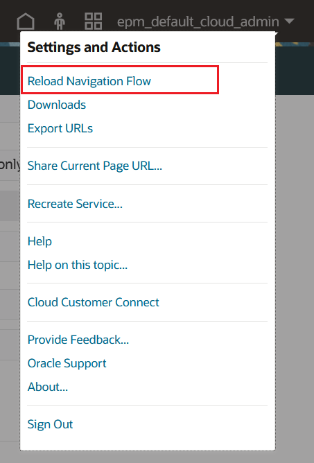 Dropdown-Men&uuml; mit ausgew&auml;hlter Option "Navigationsfluss neu laden"