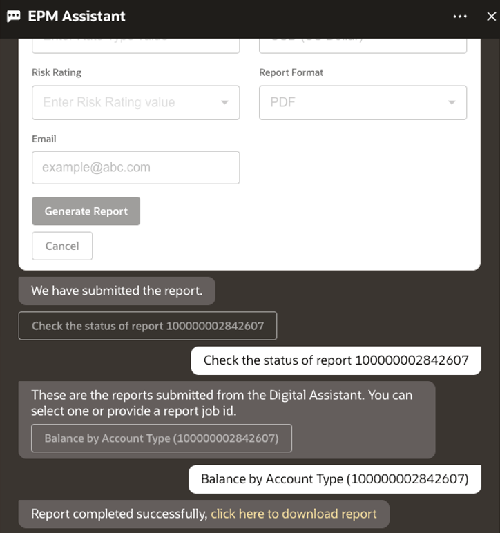 Screenshot des Berichtstatus Screenshot des Berichtstatus