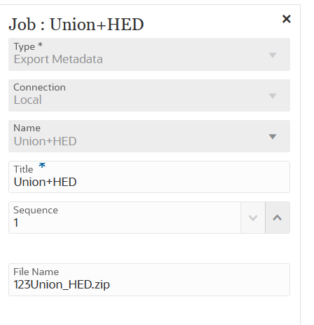 Das Bild zeigt die Parameter für den Jobtyp "Metadaten exportieren".