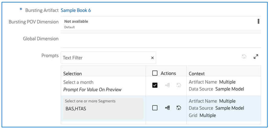 Bursting Definition Designer f&uuml;r Prompts