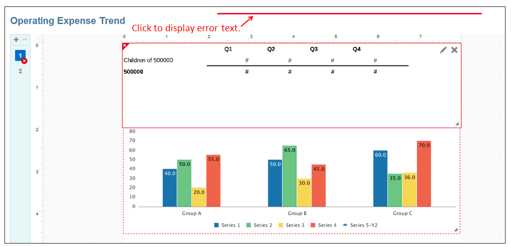 Screenshot, der den Indikator für Berichtsfehler zeigt