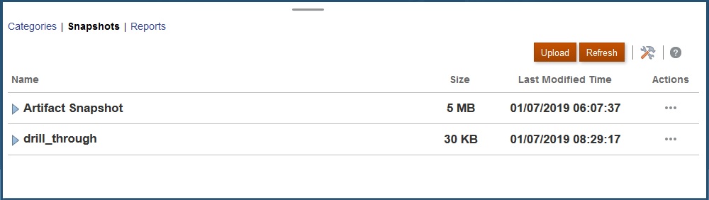 Registerkarte "Snapshots" mit Größe und Änderungsdatum