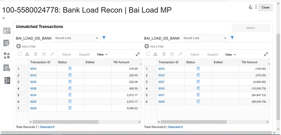 Das Bild zeigt die bei deaktivierter Aggregation geladenen Transaktionen.