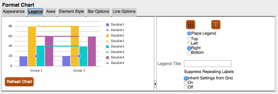 Registerkarte "Legende" in der aktualisierten Diagramm-Engine