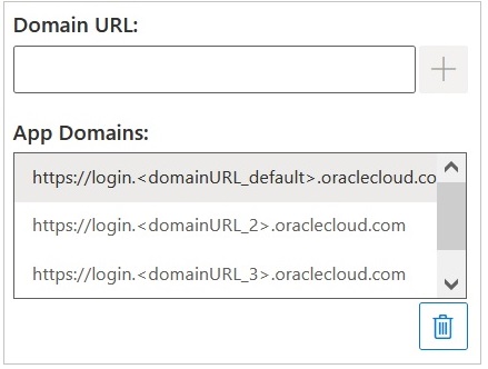 Feld 'Anwendungsdomains' mit drei Anmelde-URLs: Standardanmelde-URL und zwei zusätzlichen Anmelde-URLs