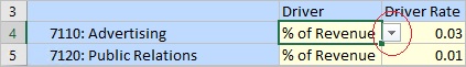 Zeigt einen Dropdown-Pfeil rechts neben der ausgewählten Zelle