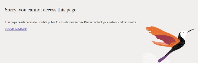 Fehler, der angezeigt wird, wenn der Zugriff auf static.oracle.com nicht aktiviert ist